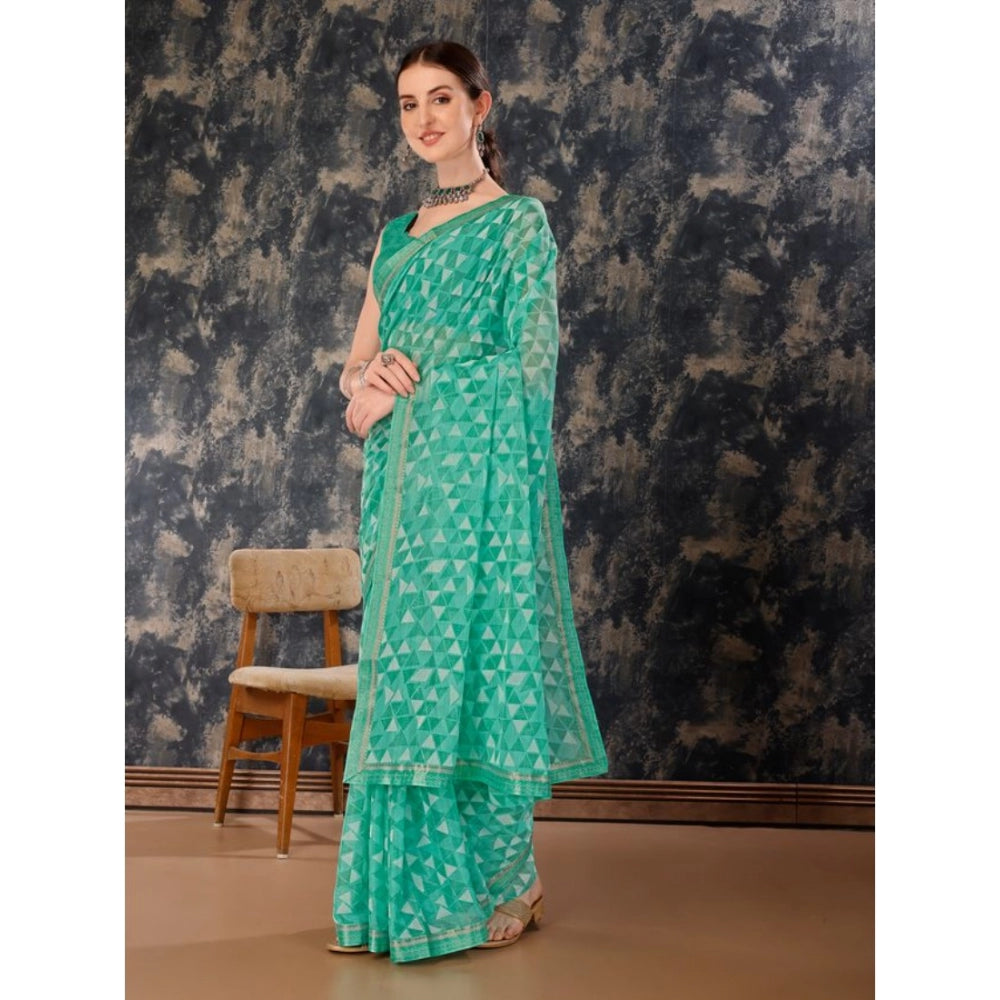 Shopper Beast Women's Zomto Printed Saree With Unstitched Blouse (Turquies Green, 5-6 Mtrs)