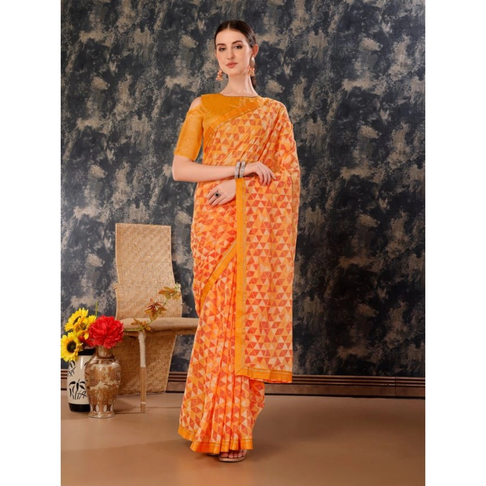 Shopper Beast Women's Zomto Printed Saree With Unstitched Blouse (Light Orange, 5-6 Mtrs)