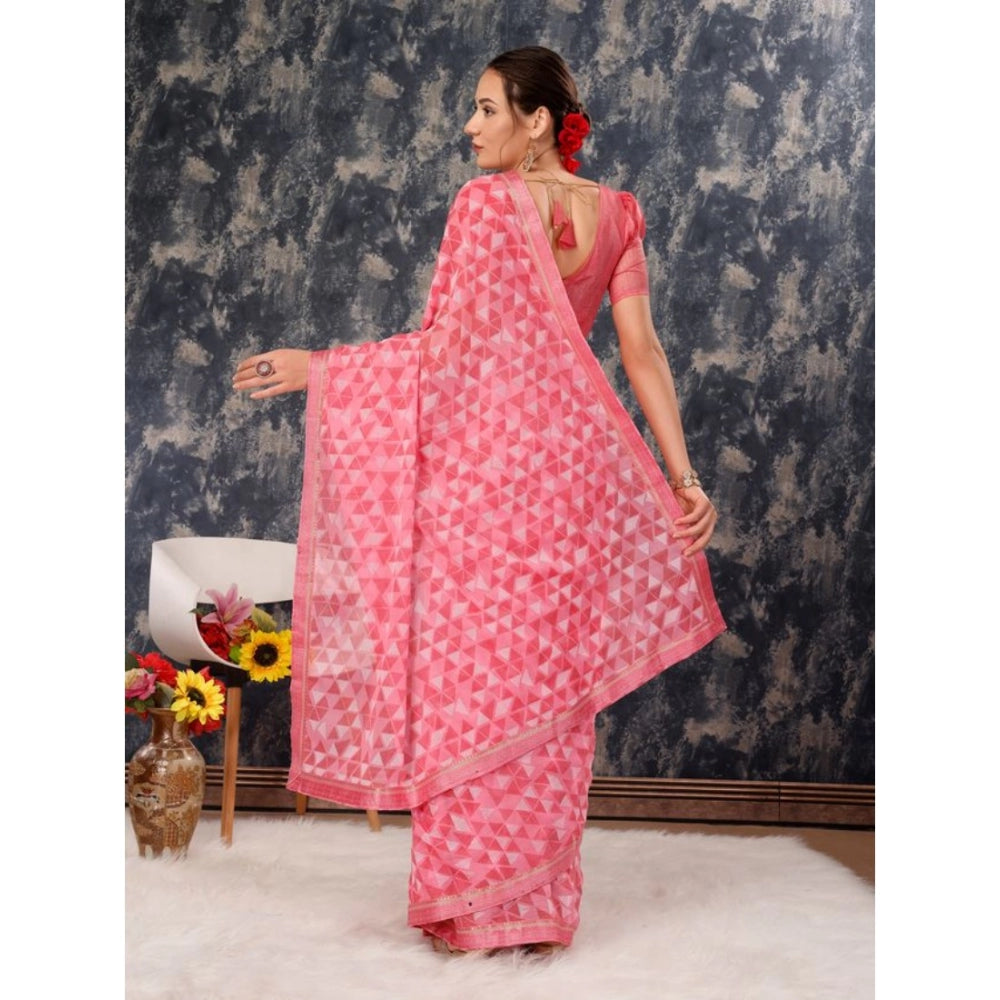 Shopper Beast Women's Zomto Printed Saree With Unstitched Blouse (Pink, 5-6 Mtrs)