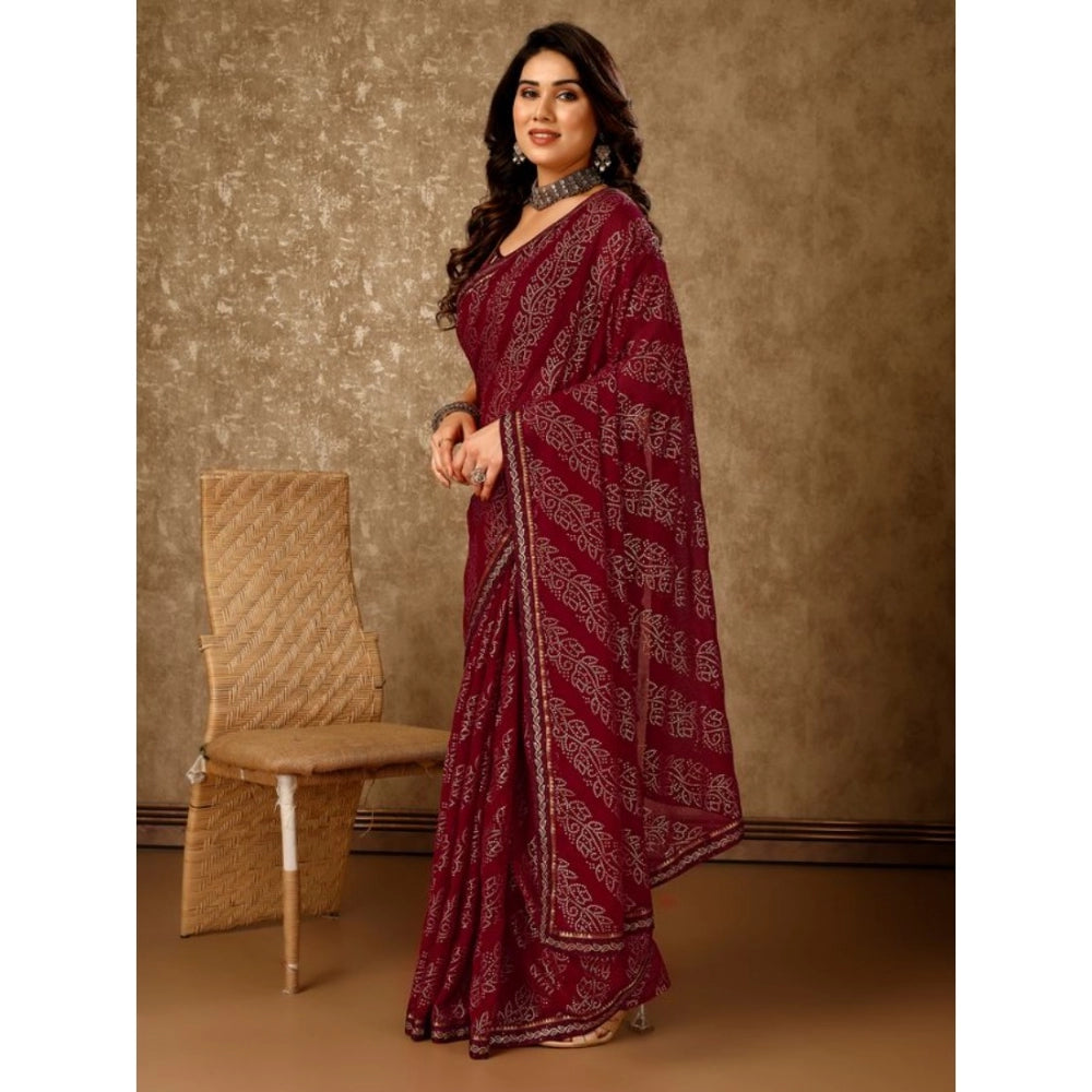 Shopper Beast Women's Zomto Bandhani Saree With Unstitched Blouse (Maroon, 5-6 Mtrs)