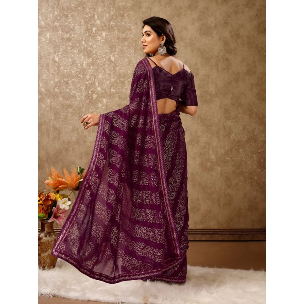 Shopper Beast Women's Zomto Bandhani Saree With Unstitched Blouse (Wine, 5-6 Mtrs)