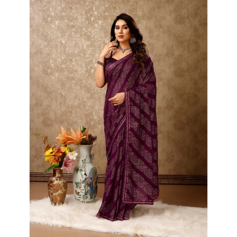 Shopper Beast Women's Zomto Bandhani Saree With Unstitched Blouse (Wine, 5-6 Mtrs)