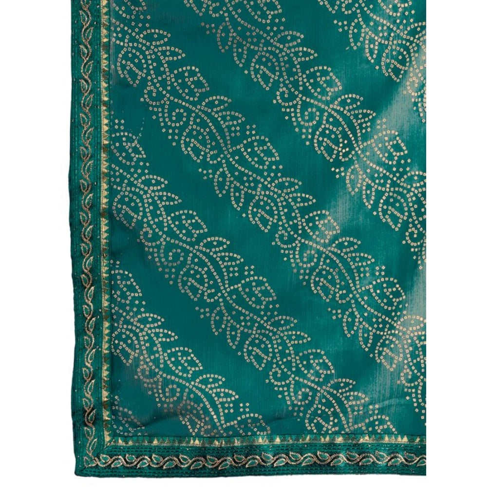 Shopper Beast Women's Zomto Bandhani Saree With Unstitched Blouse (Teal Blue, 5-6 Mtrs)