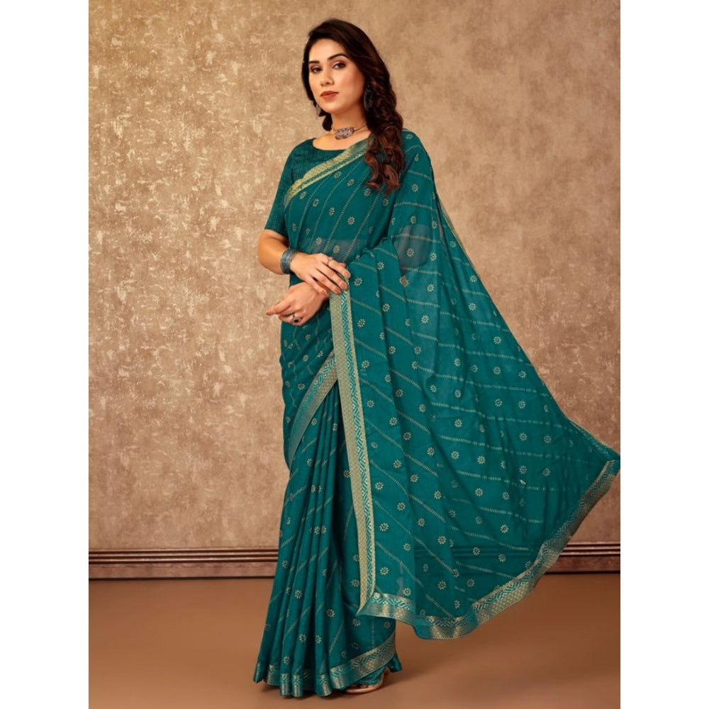 Shopper Beast Women's Zomto Bandhani Saree With Unstitched Blouse (Teal Blue, 5-6 Mtrs)