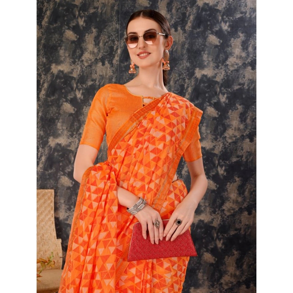 Shopper Beast Women's Zomto Printed Saree With Unstitched Blouse (Dark Orange, 5-6 Mtrs)