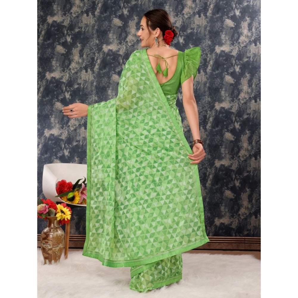 Shopper Beast Women's Zomto Printed Saree With Unstitched Blouse (Green, 5-6 Mtrs)