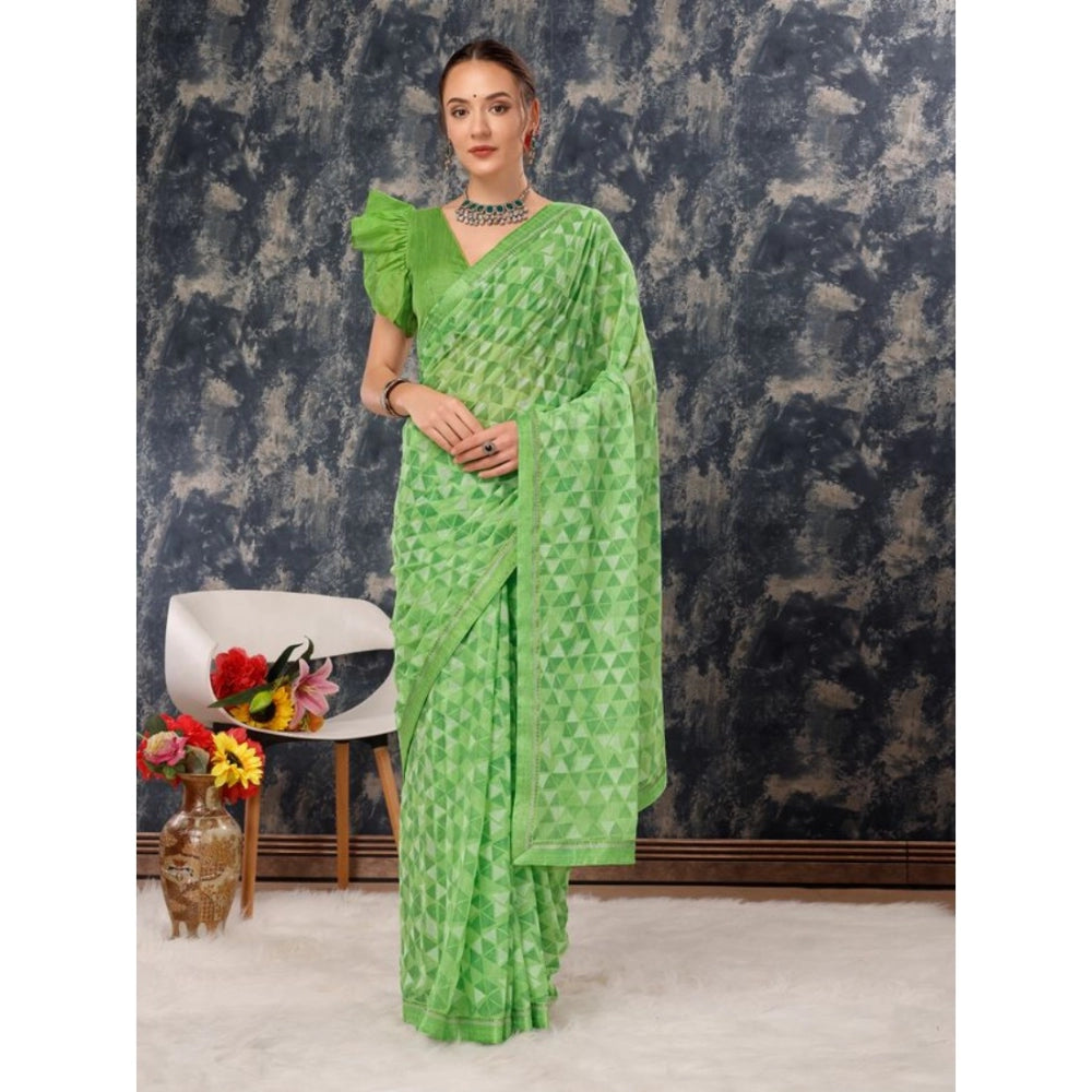 Shopper Beast Women's Zomto Printed Saree With Unstitched Blouse (Green, 5-6 Mtrs)