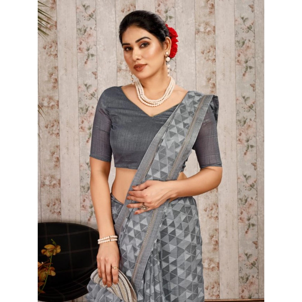 Shopper Beast Women's Zomto Printed Saree With Unstitched Blouse (Grey, 5-6 Mtrs)