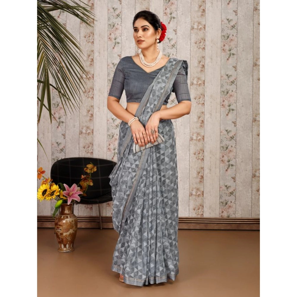 Shopper Beast Women's Zomto Printed Saree With Unstitched Blouse (Grey, 5-6 Mtrs)