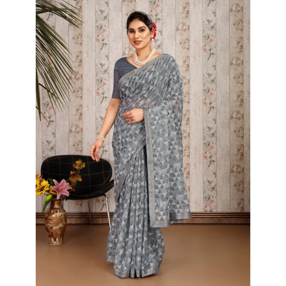 Shopper Beast Women's Zomto Printed Saree With Unstitched Blouse (Grey, 5-6 Mtrs)