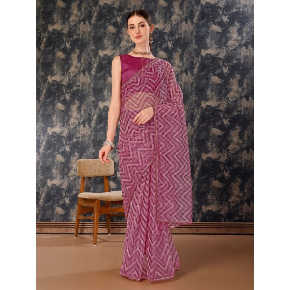 Shopper Beast Women's Linen Zig Zag Saree With Unstitched Blouse (Purple, 5-6 Mtrs)