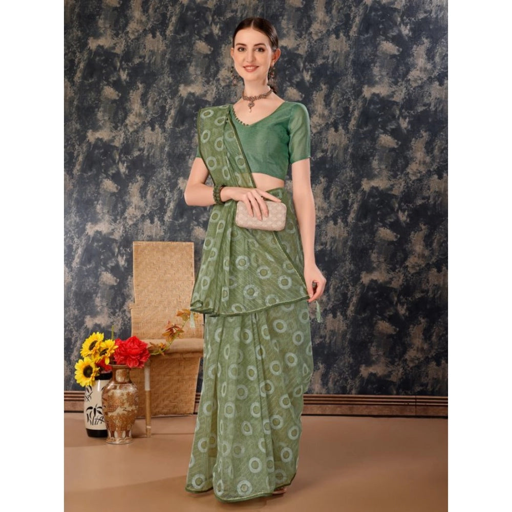 Shopper Beast Women's Linen Gola Printed Saree With Unstitched Blouse (Green, 5-6 Mtrs)