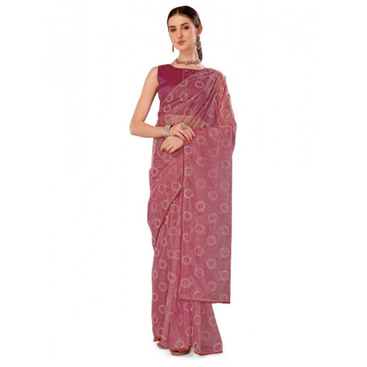 Shopper Beast Women's Linen Gola Printed Saree With Unstitched Blouse (Purple, 5-6 Mtrs)