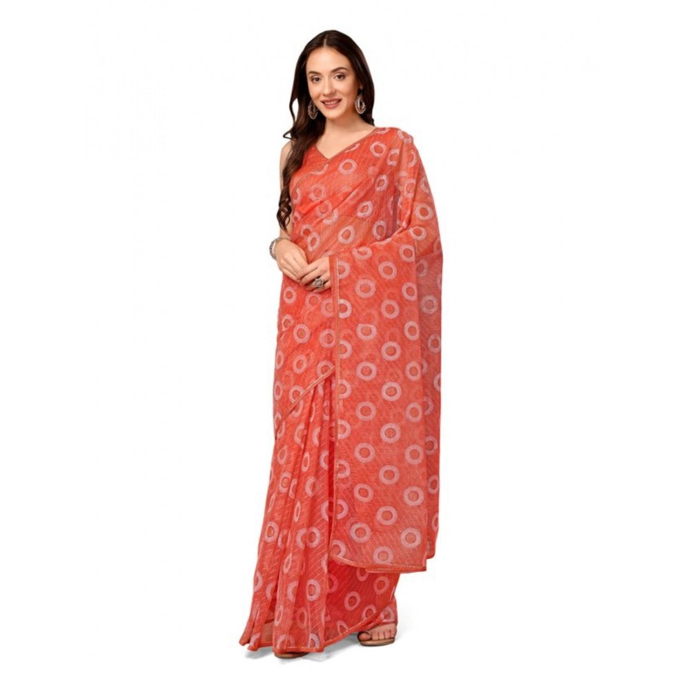 Shopper Beast Women's Linen Gola Printed Saree With Unstitched Blouse (Orange, 5-6 Mtrs)