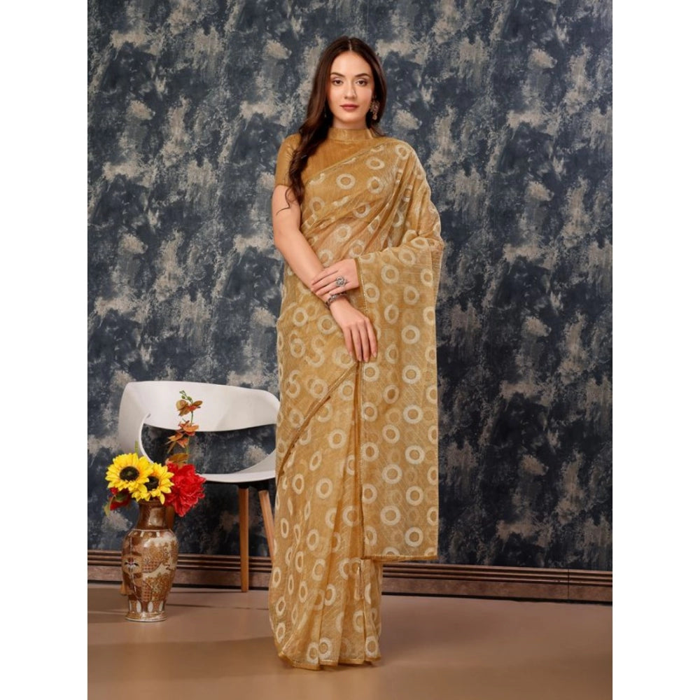 Shopper Beast Women's Linen Gola Printed Saree With Unstitched Blouse (Beige, 5-6 Mtrs)