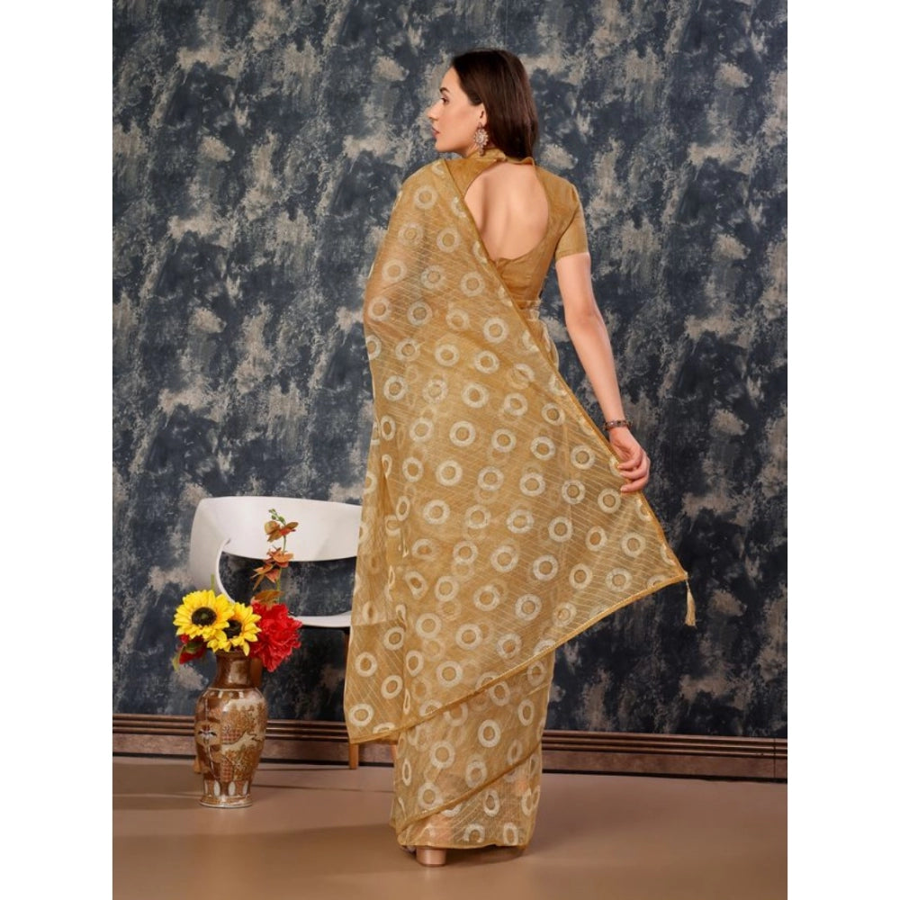 Shopper Beast Women's Linen Gola Printed Saree With Unstitched Blouse (Beige, 5-6 Mtrs)