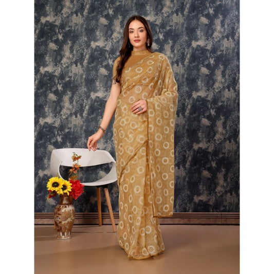 Shopper Beast Women's Linen Gola Printed Saree With Unstitched Blouse (Beige, 5-6 Mtrs)