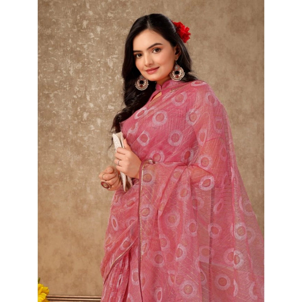 Shopper Beast Women's Linen Gola Printed Saree With Unstitched Blouse (Light Pink, 5-6 Mtrs)