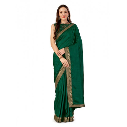 Shopper Beast Women's Vichitra Plain Saree With Unstitched Blouse (Green, 5-6 Mtrs)