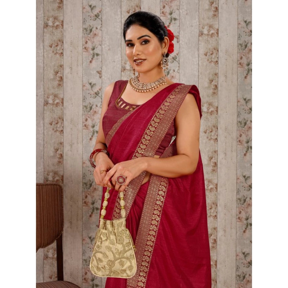 Shopper Beast Women's Vichitra Plain Saree With Unstitched Blouse (Maroon, 5-6 Mtrs)