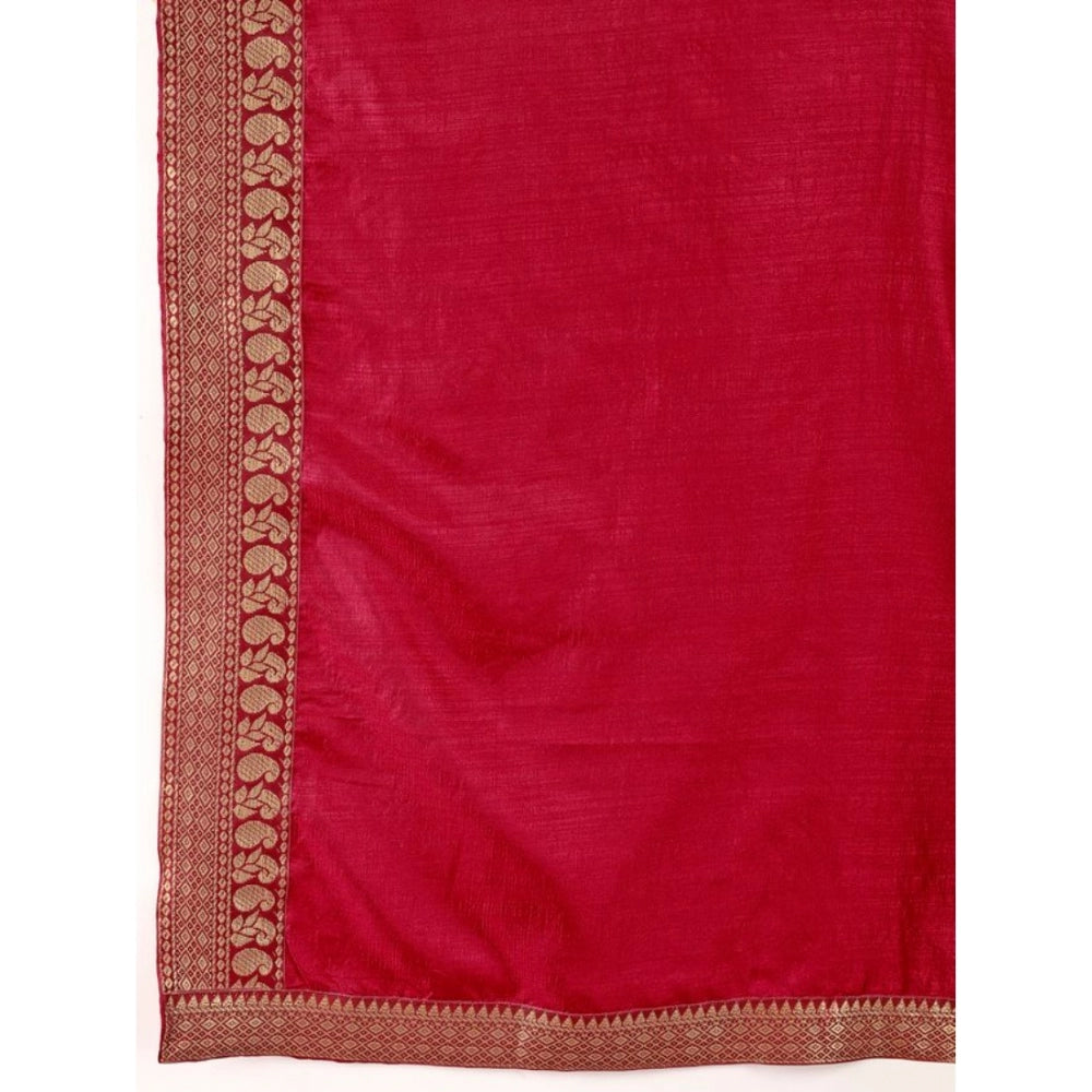 Shopper Beast Women's Vichitra Plain Saree With Unstitched Blouse (Maroon, 5-6 Mtrs)