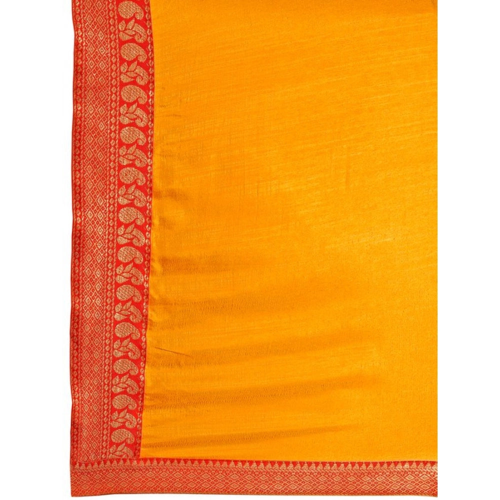 Shopper Beast Women's Vichitra Plain Saree With Unstitched Blouse (Yellow, 5-6 Mtrs)