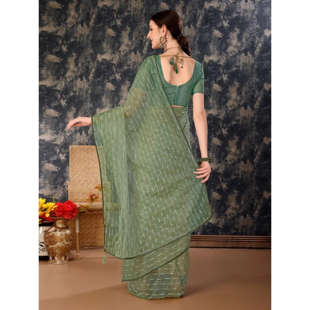 Shopper Beast Women's Linen Line Saree With Unstitched Blouse (Green, 5-6 Mtrs)