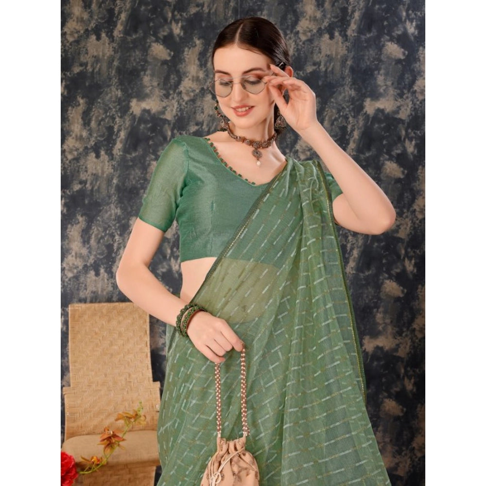 Shopper Beast Women's Linen Line Saree With Unstitched Blouse (Green, 5-6 Mtrs)