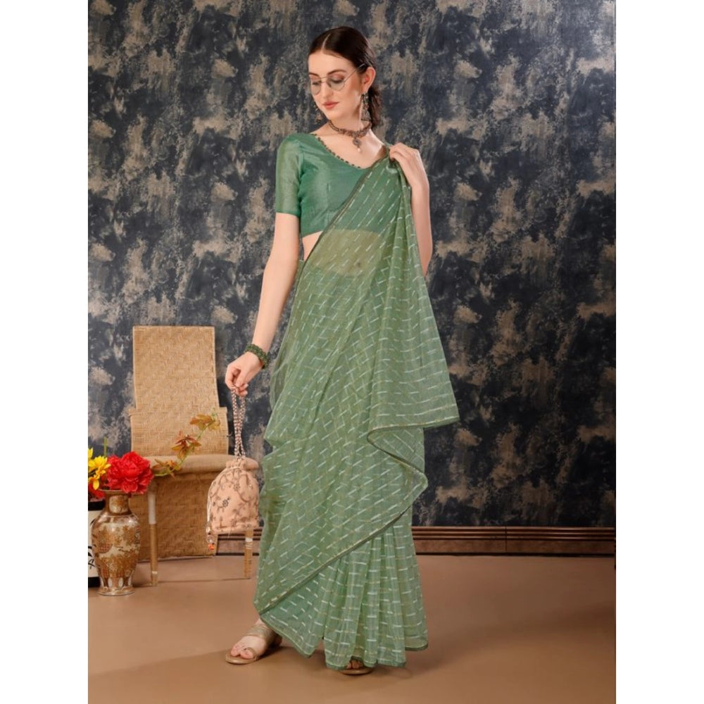 Shopper Beast Women's Linen Line Saree With Unstitched Blouse (Green, 5-6 Mtrs)