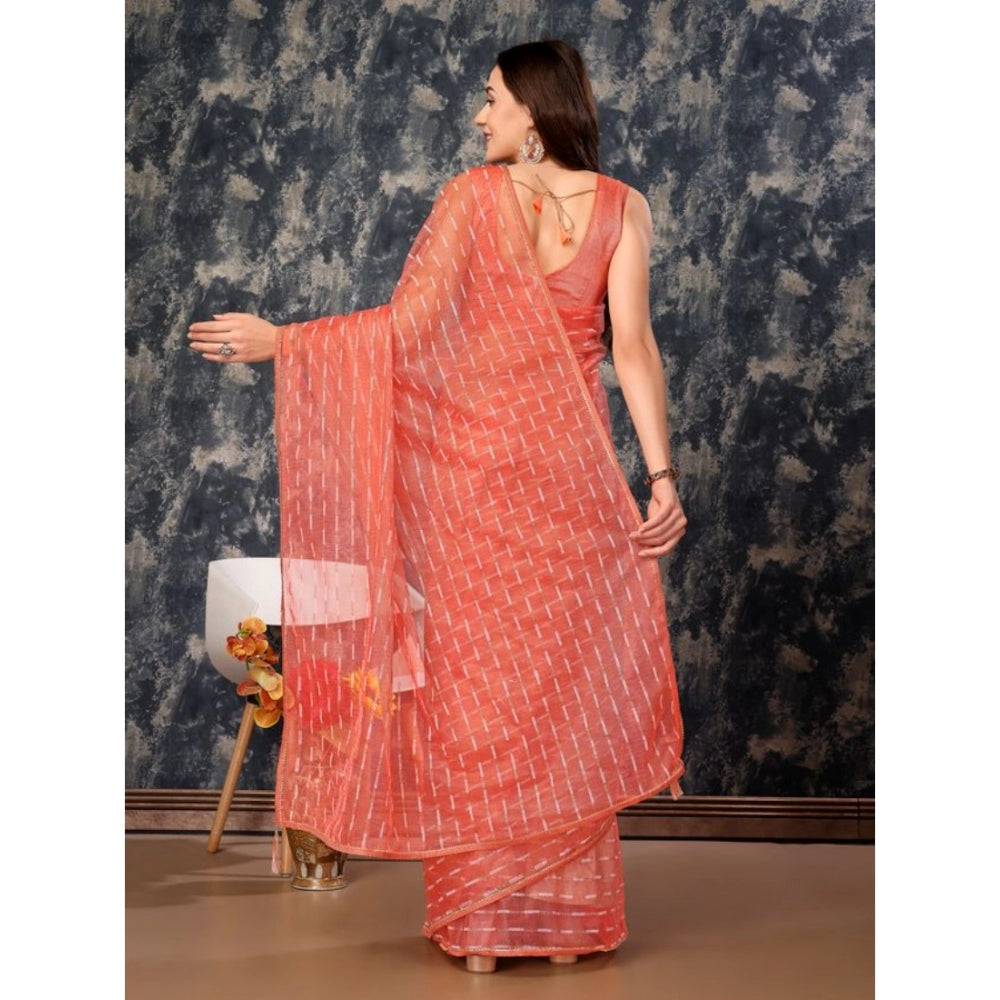 Shopper Beast Women's Linen Line Saree With Unstitched Blouse (Orange, 5-6 Mtrs)