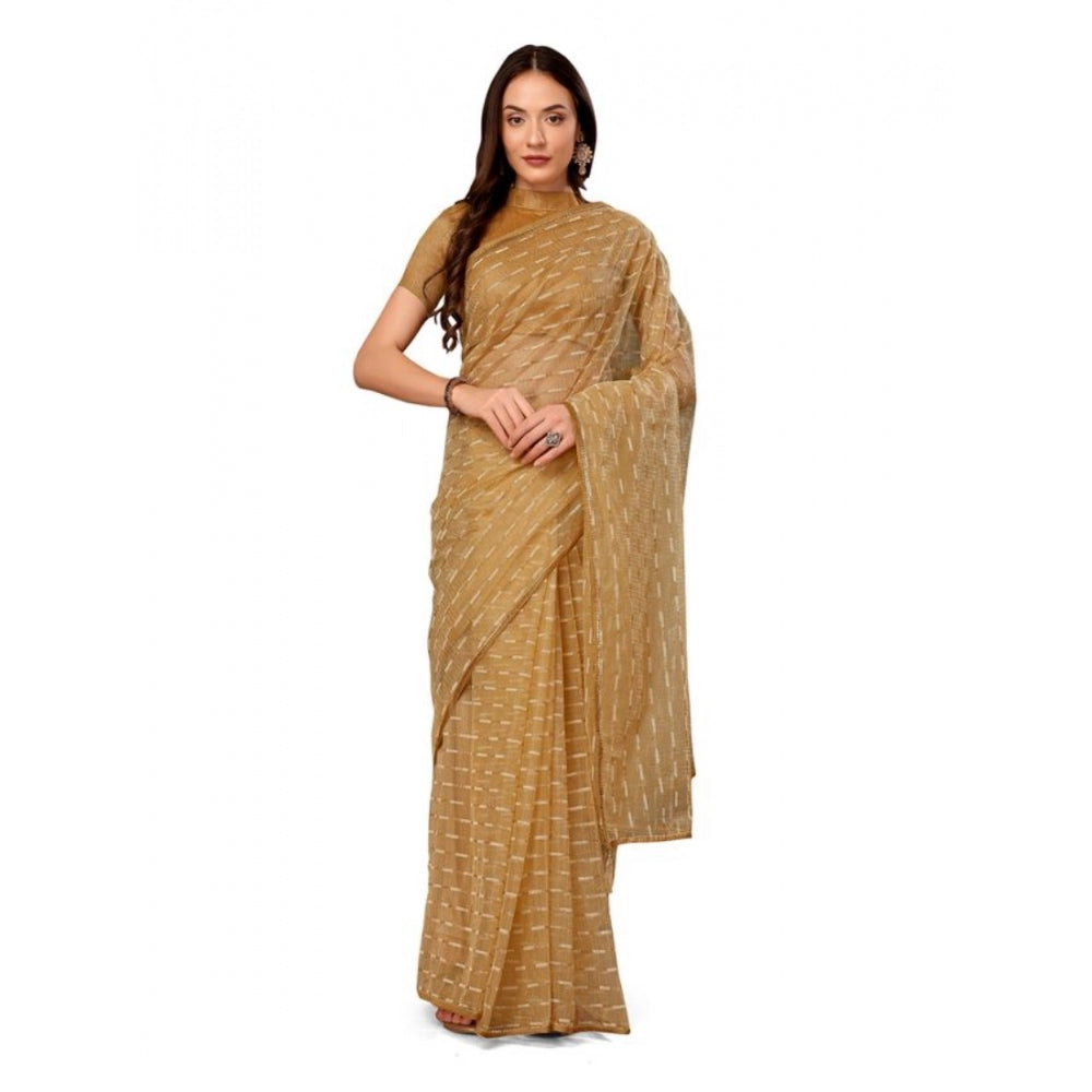 Shopper Beast Women's Linen Line Saree With Unstitched Blouse (Beige, 5-6 Mtrs)