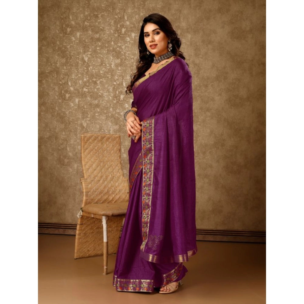 Shopper Beast Women's Vichitra Swiroshki Butta Saree With Unstitched Blouse (Wine, 5-6 Mtrs)