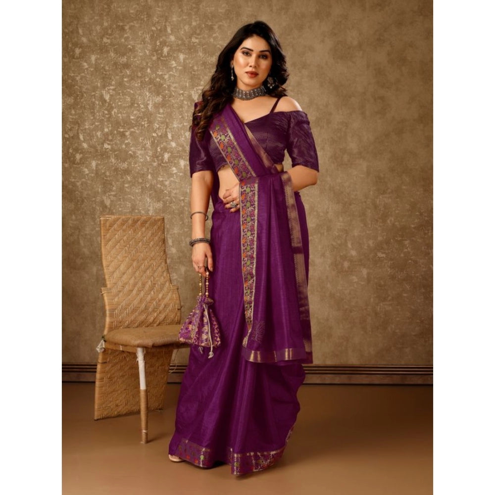 Shopper Beast Women's Vichitra Swiroshki Butta Saree With Unstitched Blouse (Wine, 5-6 Mtrs)