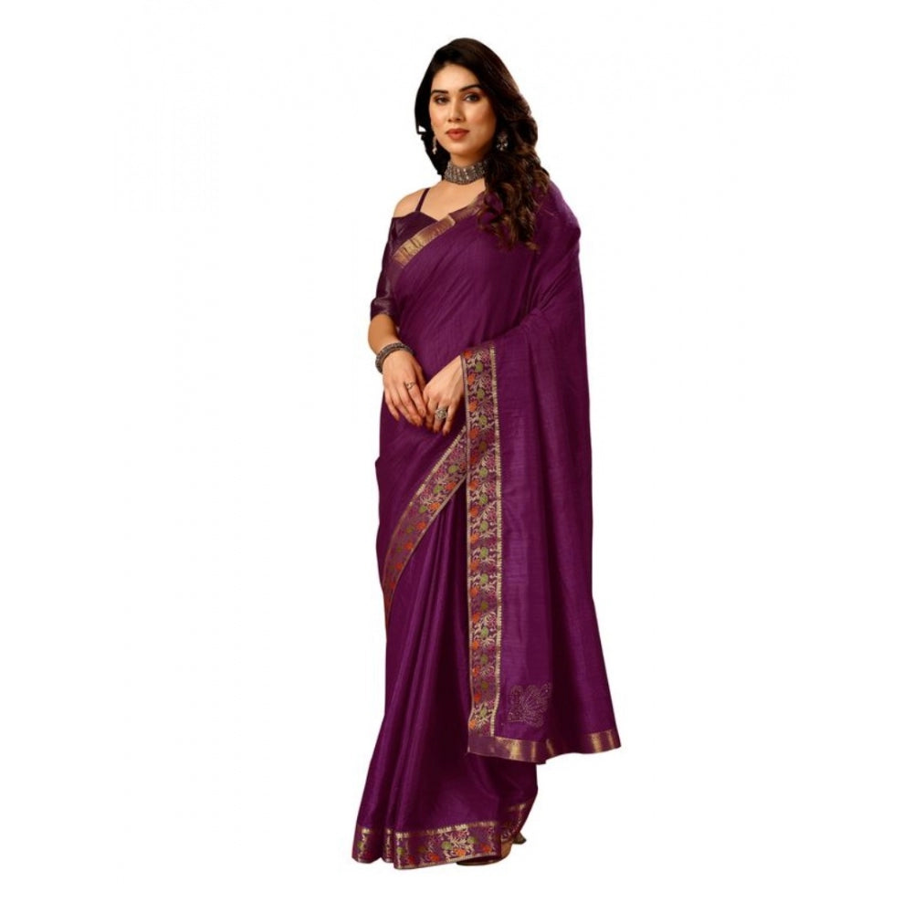 Shopper Beast Women's Vichitra Swiroshki Butta Saree With Unstitched Blouse (Wine, 5-6 Mtrs)