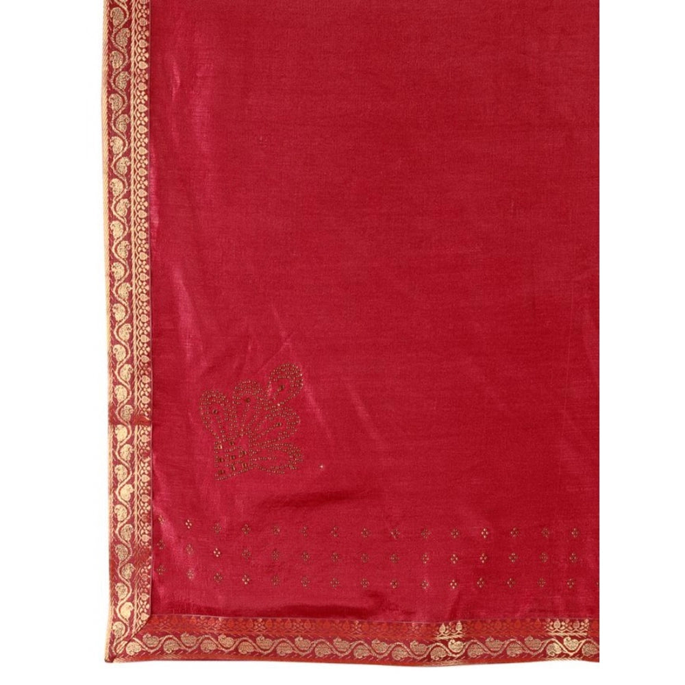 Shopper Beast Women's Vichitra Swiroshki Butta Saree With Unstitched Blouse (Maroon, 5-6 Mtrs)