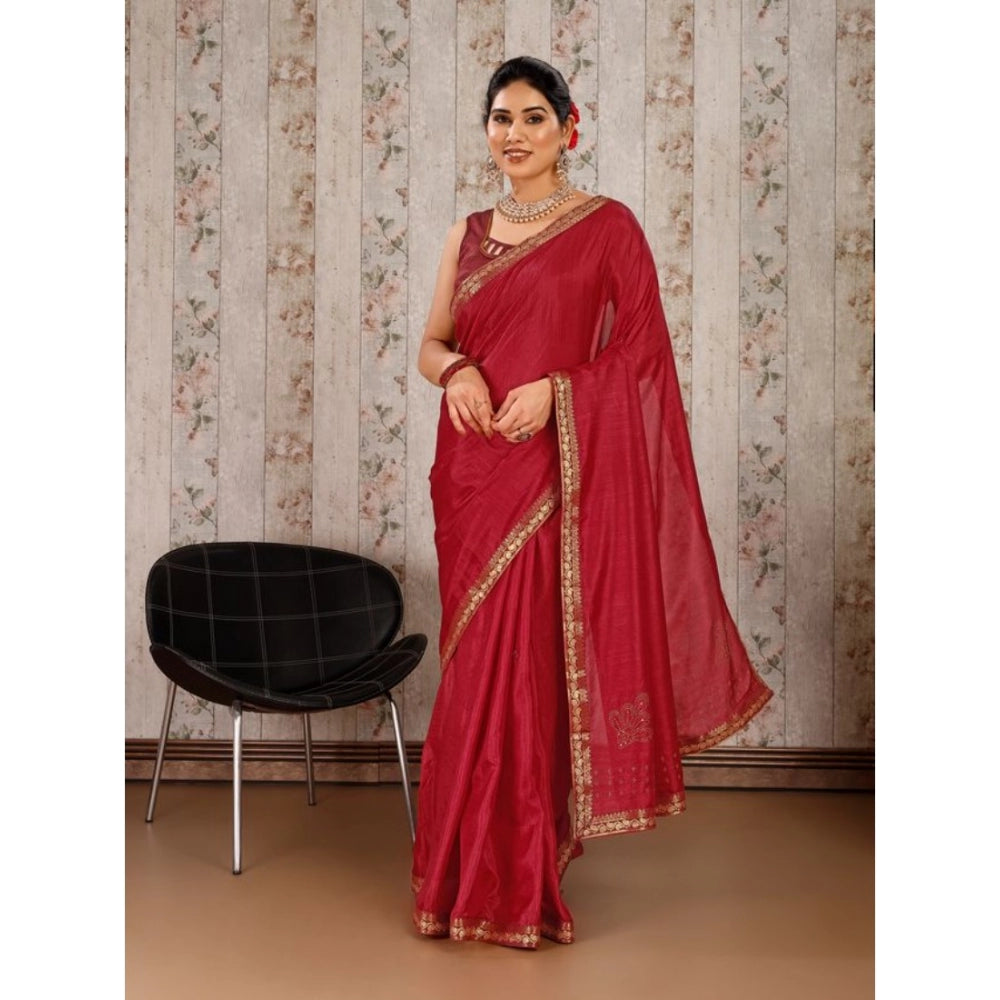 Shopper Beast Women's Vichitra Swiroshki Butta Saree With Unstitched Blouse (Maroon, 5-6 Mtrs)