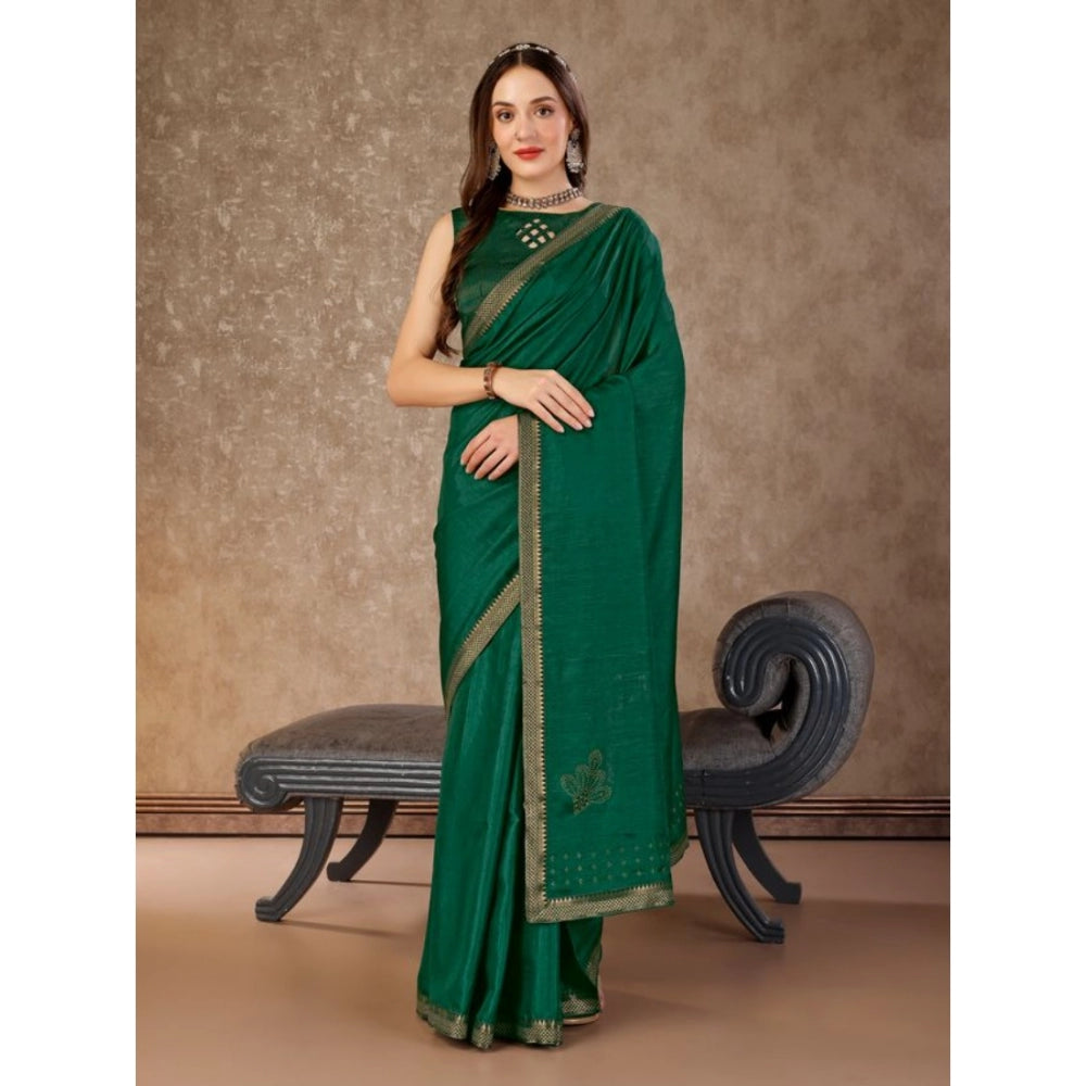 Shopper Beast Women's Vichitra Swiroshki Butta Saree With Unstitched Blouse (Green, 5-6 Mtrs)