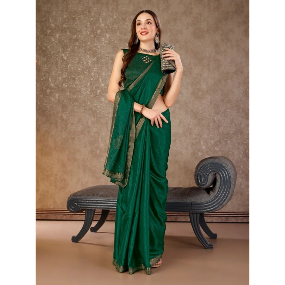 Shopper Beast Women's Vichitra Swiroshki Butta Saree With Unstitched Blouse (Green, 5-6 Mtrs)