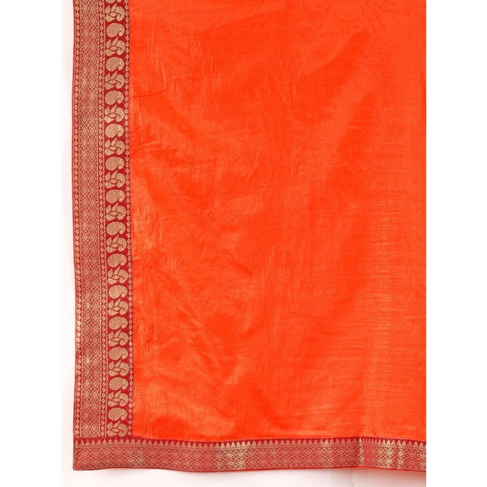 Shopper Beast Women's Vichitra Plain Saree With Unstitched Blouse (Orange, 5-6 Mtrs)