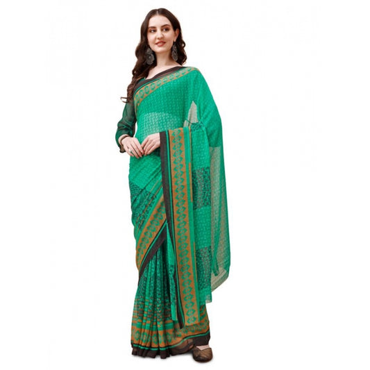 Shopper Beast Women's Weightless Floral Printed Saree With Unstitched Blouse (Green, 5-6 Mtrs)