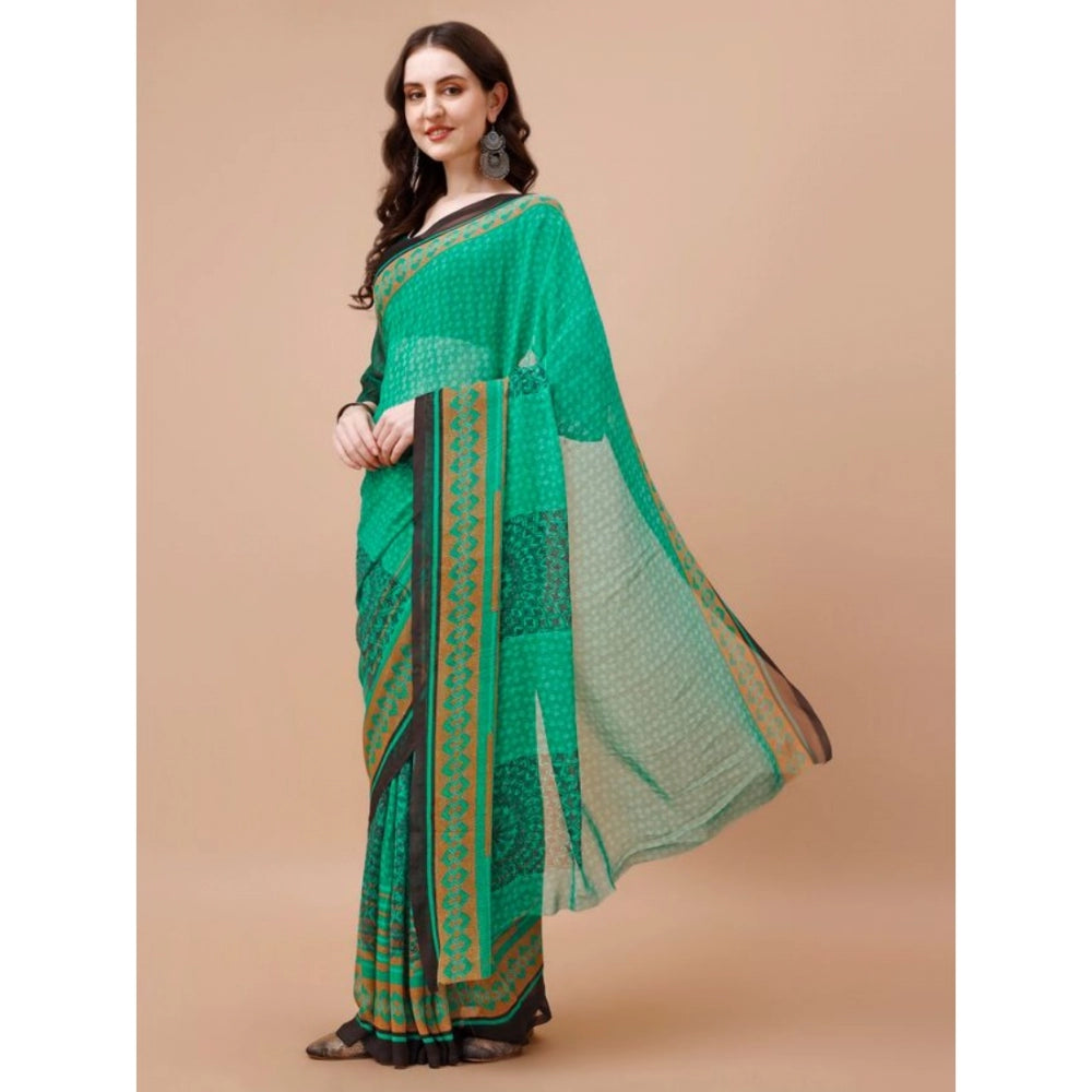 Shopper Beast Women's Weightless Floral Printed Saree With Unstitched Blouse (Green, 5-6 Mtrs)