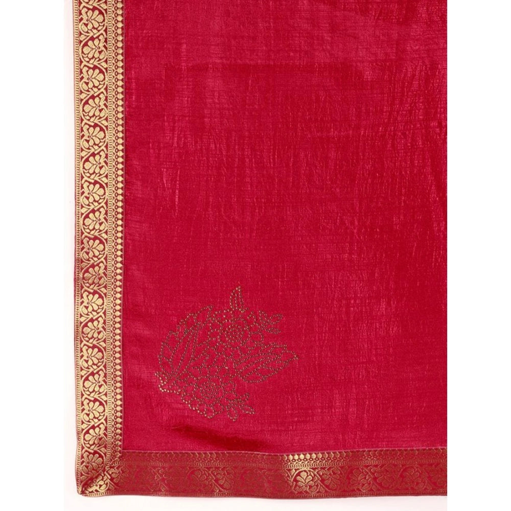 Shopper Beast Women's Vichitra Swiroshki Butta Saree With Unstitched Blouse (Maroon, 5-6 Mtrs)