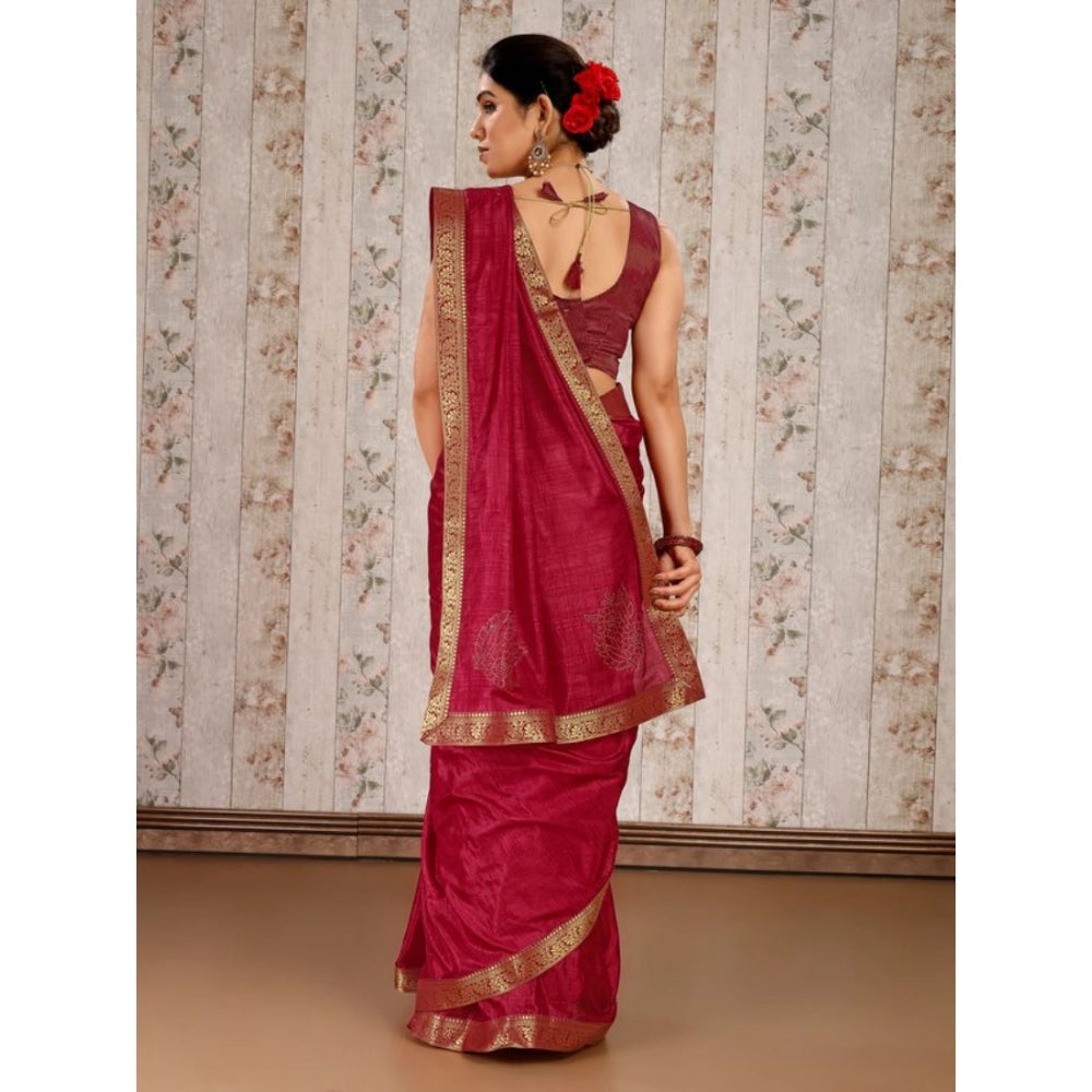 Shopper Beast Women's Vichitra Swiroshki Butta Saree With Unstitched Blouse (Maroon, 5-6 Mtrs)