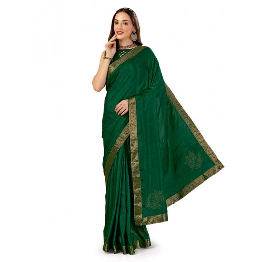 Shopper Beast Women's Vichitra Swiroshki Butta Saree With Unstitched Blouse (Green, 5-6 Mtrs)