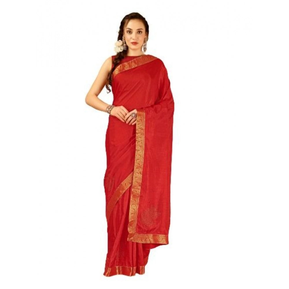 Shopper Beast Women's Vichitra Swiroshki Butta Saree With Unstitched Blouse (Red, 5-6 Mtrs)