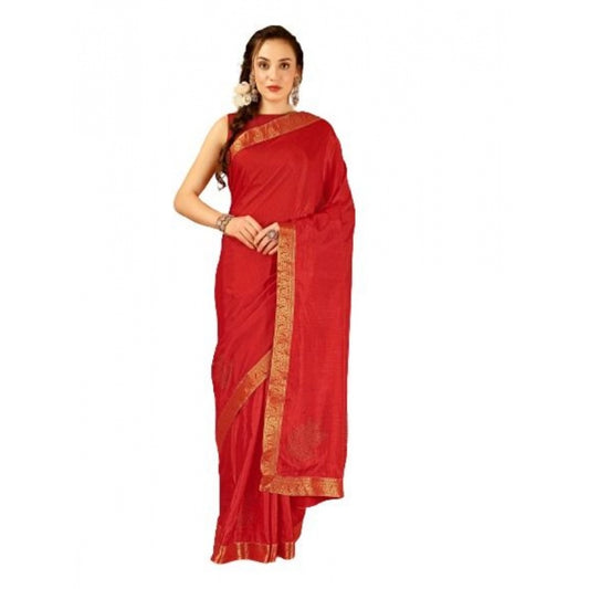 Shopper Beast Women's Vichitra Swiroshki Butta Saree With Unstitched Blouse (Red, 5-6 Mtrs)