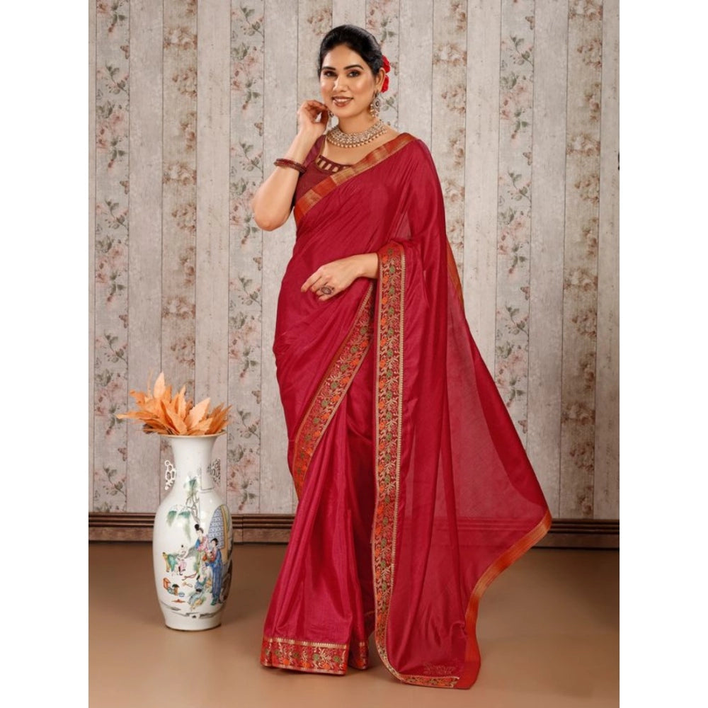 Shopper Beast Women's Vichitra Swiroshki Butta Saree With Unstitched Blouse (Maroon, 5-6 Mtrs)