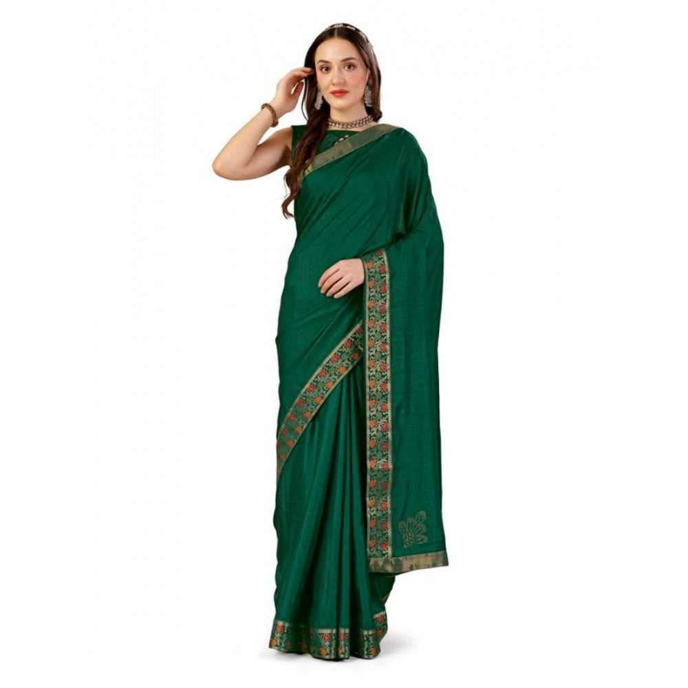 Shopper Beast Women's Vichitra Swiroshki Butta Saree With Unstitched Blouse (Green, 5-6 Mtrs)