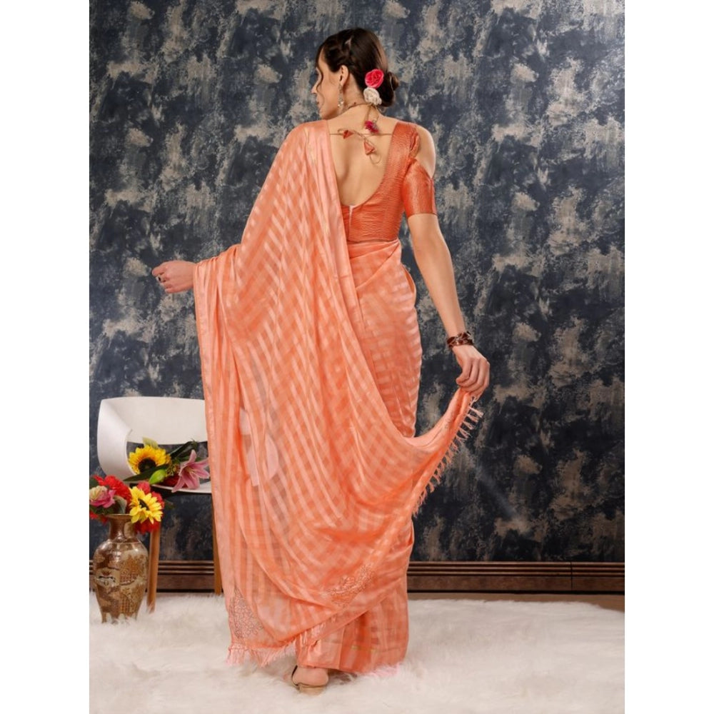 Shopper Beast Women's Chiffon Fabric Line Saree With Unstitched Blouse (Peach, 5-6 Mtrs)