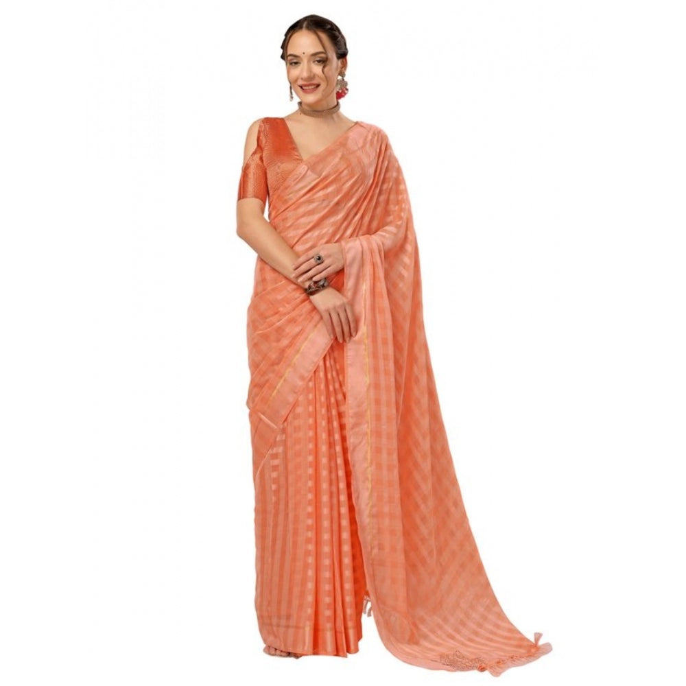 Shopper Beast Women's Chiffon Fabric Line Saree With Unstitched Blouse (Peach, 5-6 Mtrs)